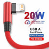 Red braided USB cable for iPhone fast charging with a 20W adapter and accessories
