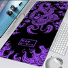 A purple and white Japan-style gaming desk mat featuring a detailed dragon design on a black background.