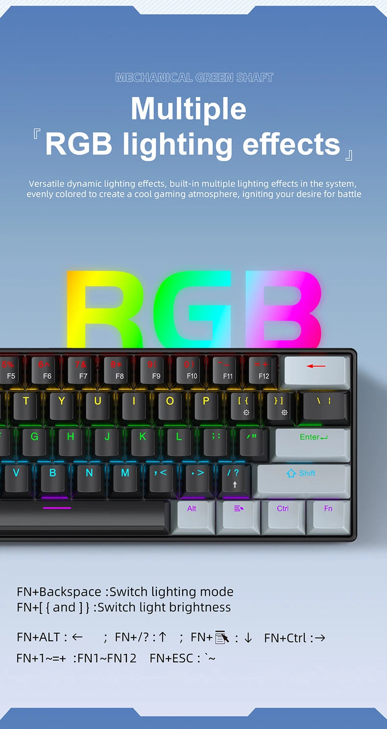 Gros plan d'un clavier mécanique avec des effets lumineux RGB sur les touches et le voisinage.