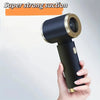 A hand is holding a black and gold portable dual-purpose rechargeable vacuum cleaner with a strong suction nozzle.