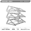 A silver metal keyboard display stand with a modular, geometric design.