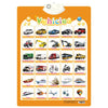 Interactive alphabet learning poster with sound featuring various vehicles like cars, trucks, and motorcycles.