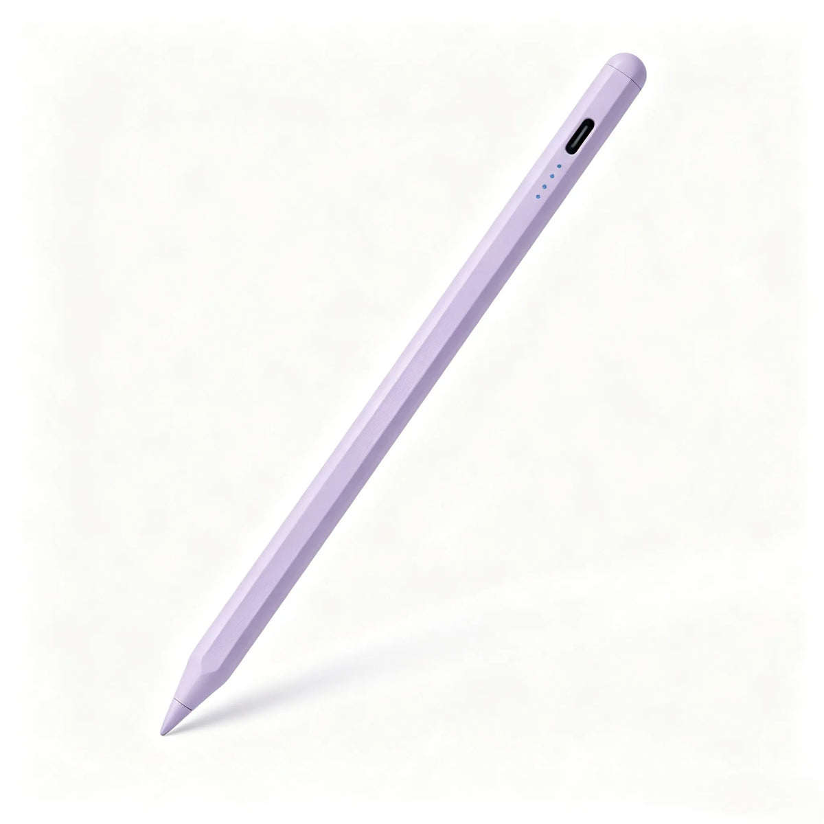 Un stylet capacitif violet clair de précision, montré en diagonale sur fond blanc.