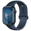 A dark blue silicone sport band for an Apple Watch shown on a white background.