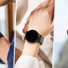 Close-up shots of a black adjustable elastic sports band worn on wrists, demonstrating its fit and use with Garmin watches.