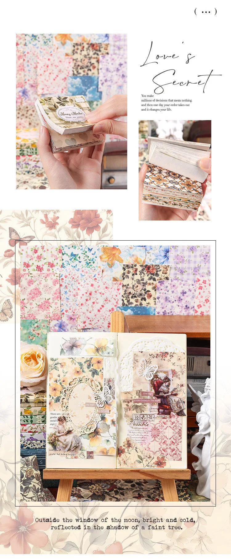 A vintage floral square scrapbook paper set featuring delicate flowers and botanical designs.