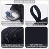 Detail display of a black multi-layer stationery storage pencil case showing storage capacity, design, fabric quality, and zi