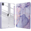 A purple and gold marbled protective case for an iPad, shown in two views.