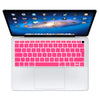 A white silicone keyboard cover for a MacBook, showing the laptop with its screen open.