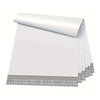 A stack of white reusable self-sealing packaging bags for gifts and shipping.