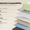 A multi-material compatible magnetic pillow stand demonstrating adhesion to various surfaces like glass, ceramic tiles, metal