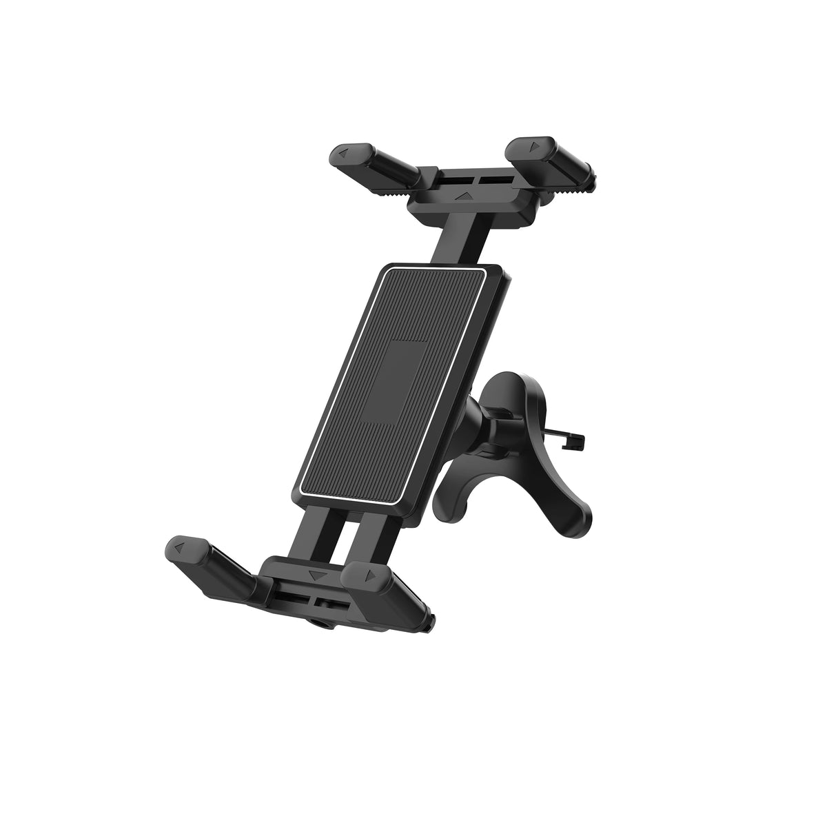 Black universal car air vent mount designed to hold tablets and phones.