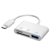 White adapter for converting Type-C to SD and TF memory cards.