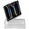 A white keyboard case with a black iPad Pro or Air inside, showing the rotating trackpad feature.