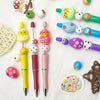 A set of rotating gradient acrylic beaded pens in various colors and shapes.