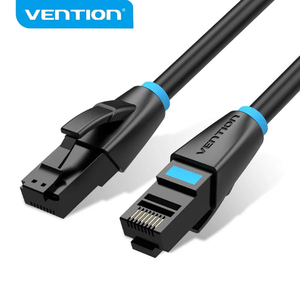 Black Vention high-speed Cat 6 Ethernet cable with blue connectors