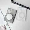 A clear protective case for a Samsung Galaxy Z Fold phone with magnetic hinge protection resting on a white surface.