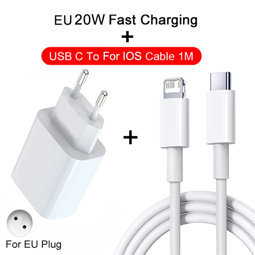 EU 20W Schnellladegerät und USB-C-Kabel für iPhone