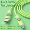 A green 4-in-1 silicone fast charging cable showing various USB and Lightning connectors.