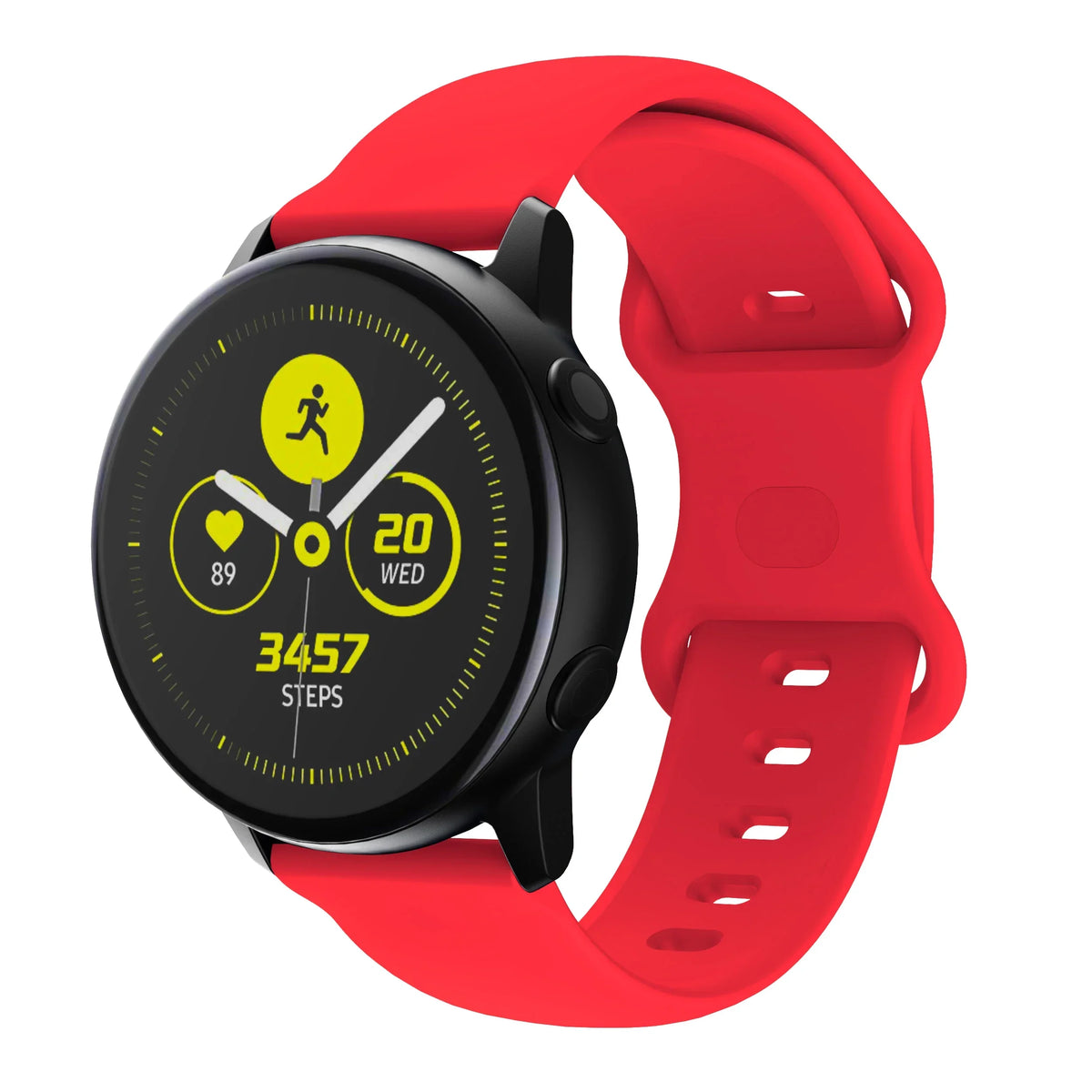 A red silicone watchband for an Amazfit Bip 6 displaying a fitness tracking screen.