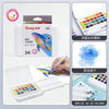 A set of 12 watercolor paint pens and a water brush for painting, displayed in packaging and an open case.