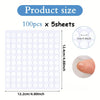 A sheet of removable double-sided adhesive dots, measuring 12.2cm by 12.4cm, with a close-up of the dot size.