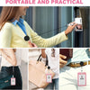 A woman uses a retractable badge reel with a crocodile clip to access an electronic device.