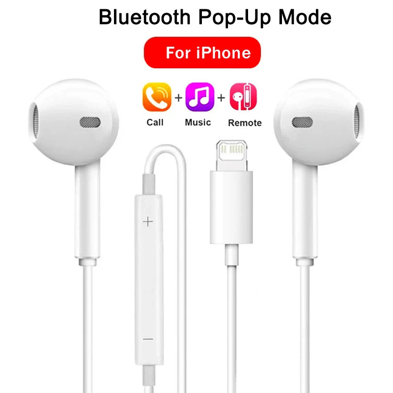 White Bluetooth Pop-Up earphones for iPhone with Call Music and Remote functions