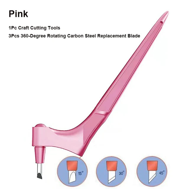 Pink 3pcs 360-degree rotating carbon steel replacement blade craft cutting tool set