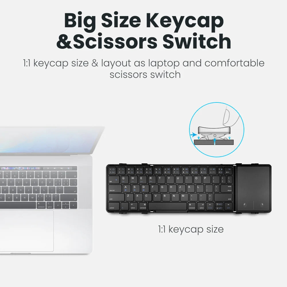 A close-up view of a black keyboard showing the 1:1 keycap size and layout.