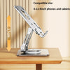 Silver adjustable tablet stand with a 17cm height, designed for 4-12.9 inch phones and tablets.