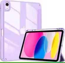 A purple multi-device protective case for an iPad displaying colorful abstract designs.