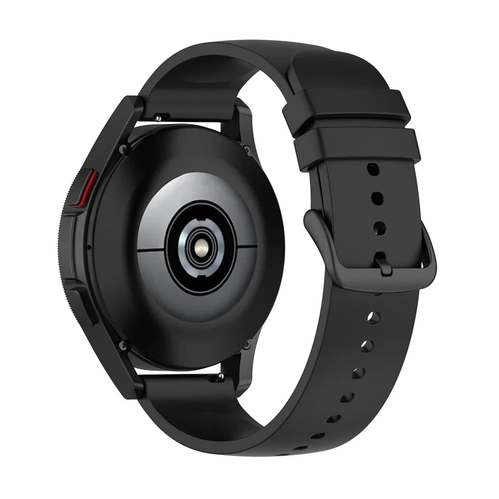 A black silicone watch band for a smartwatch, shown from the side.