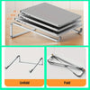 A foldable aluminum laptop stand shown in both unfolded and folded states, designed for non-slip grip.