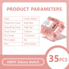 A set of 35 pink linear mechanical keyboard switches labeled as KBDIY Sakura Switch