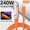 Orange 240W fast charging USB-C adapter with an ergonomic elbow design and folding stand.