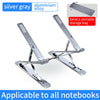 Silver gray aluminum laptop stand designed to hold notebooks and serve as a portable storage bag.