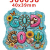 A set of faith-themed water ripple acrylic hair bows featuring the text "God is good" surrounded by flowers and a cactus.