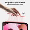 A hand holds a pink magnetic stylus pen over an iPad screen.
