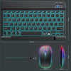 Combo de teclado y mouse Bluetooth negro multilingüe con iluminación RGB personalizable.