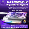 AULA HERO 68HE magnetic switch keyboard featuring a white design and purple RGB lighting.