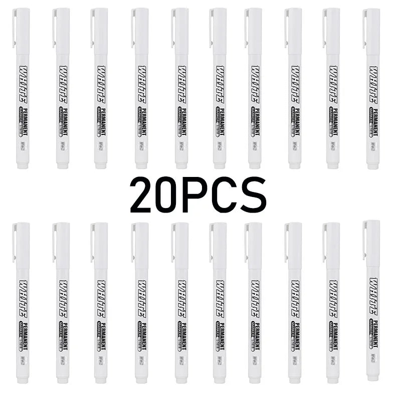 A set of 20 paint markers in various colors and tips, packaged for sale.