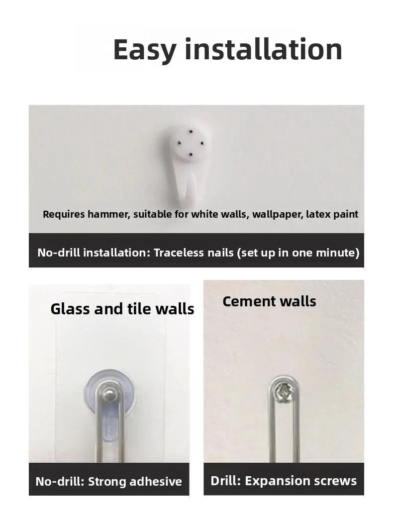 Image showing easy installation methods for wall-mounted projectors, including no-drill nails and expansion screws for glass,