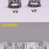 Comparison of V3 and V2 linear mechanical keyboard switches shown alongside a set of LEOBOG gray switches.