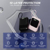 Une batterie portable rose avec diverses fonctionnalités de protection illustrées autour.