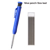 Bluer Präzisionsbleistift und Bleistiftkarton für das Holzbearbeiten.
