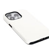Funda para teléfono blanca con diseño de lente de cámara de doble capa transparente.