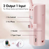 Pink compact power bank with dual ports for iPhone and Android devices