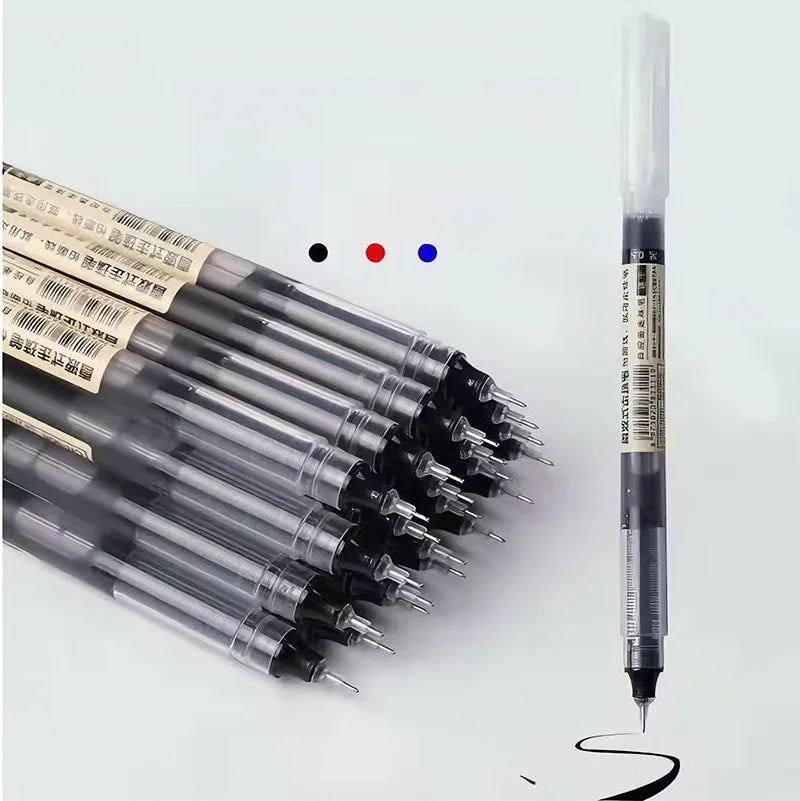 A collection of black fine point pens is displayed on a white background.