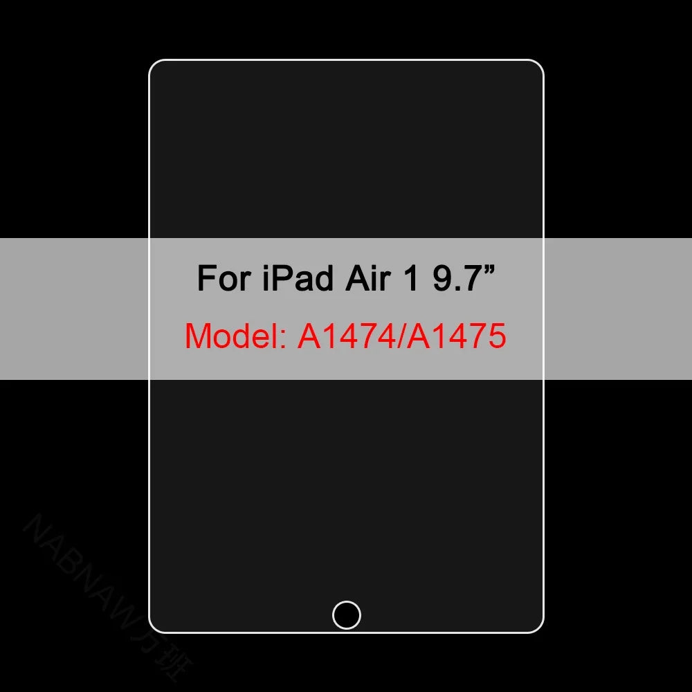 A black screen protector for an iPad Air 1 9.7 inch model A1474/A1475.